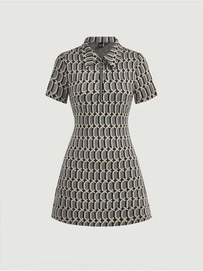 SHEIN Black and Cream Mod Geometric Polo Mini Dress